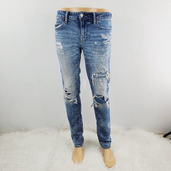 American Eagle Outfitters Mens Blue Distressed Denim Skinny Jeans Size 30X32 - Picture 1 of 8